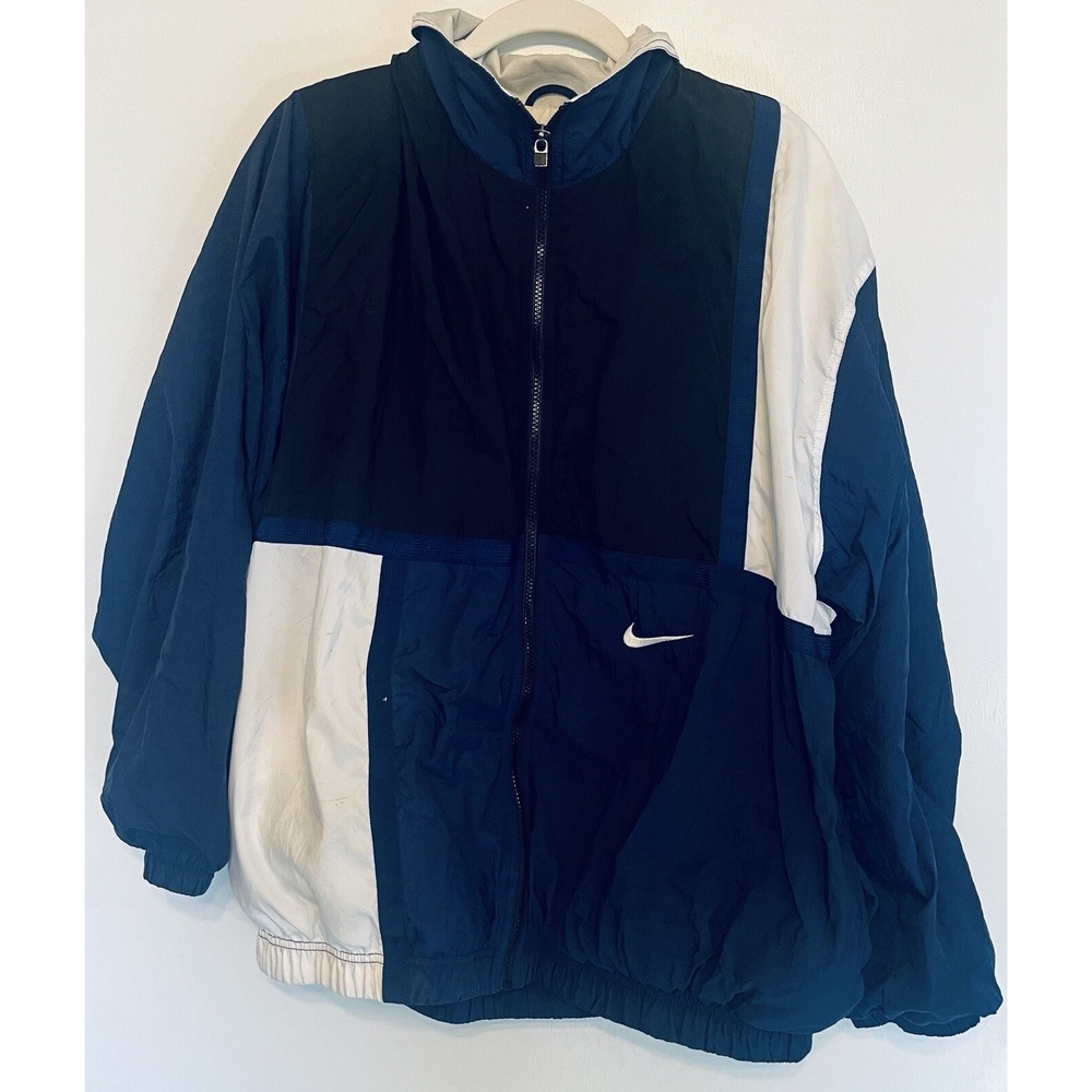 Nike Vintage (1990's) Windbreaker White Label Block Color Back Logo - Navy (XXL)
